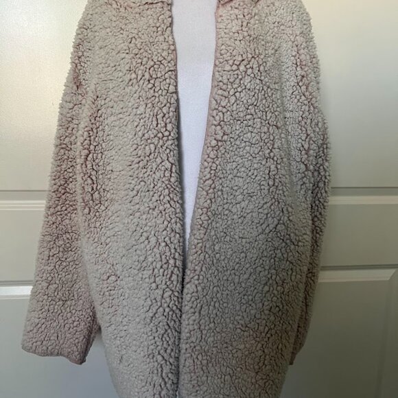 PINK Victorias Secret Pink Sherpa Open Front Hoodie Teddy Cardigan One Size - Picture 2 of 12